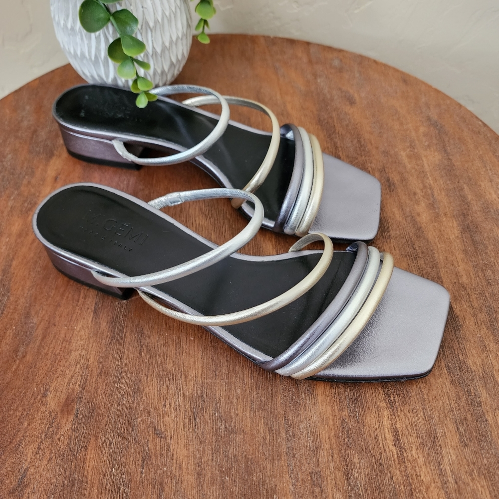 M. Gemi Square Toe Metallic Slide Sandals Size IT 37/US 7 - Picture 4 of 16